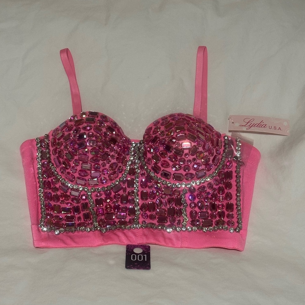 Lydia Pink Gem-Embellished Bra